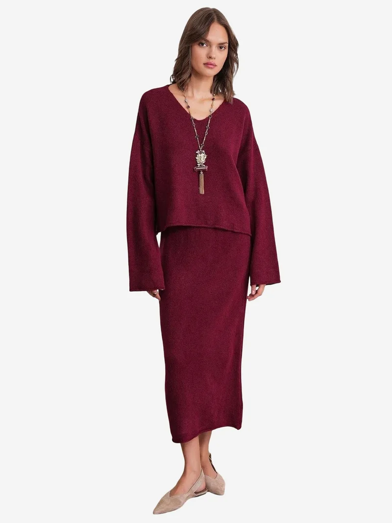 MixRay Mixray V-neck Knitwear Sweater & Skirt Co-ord Set