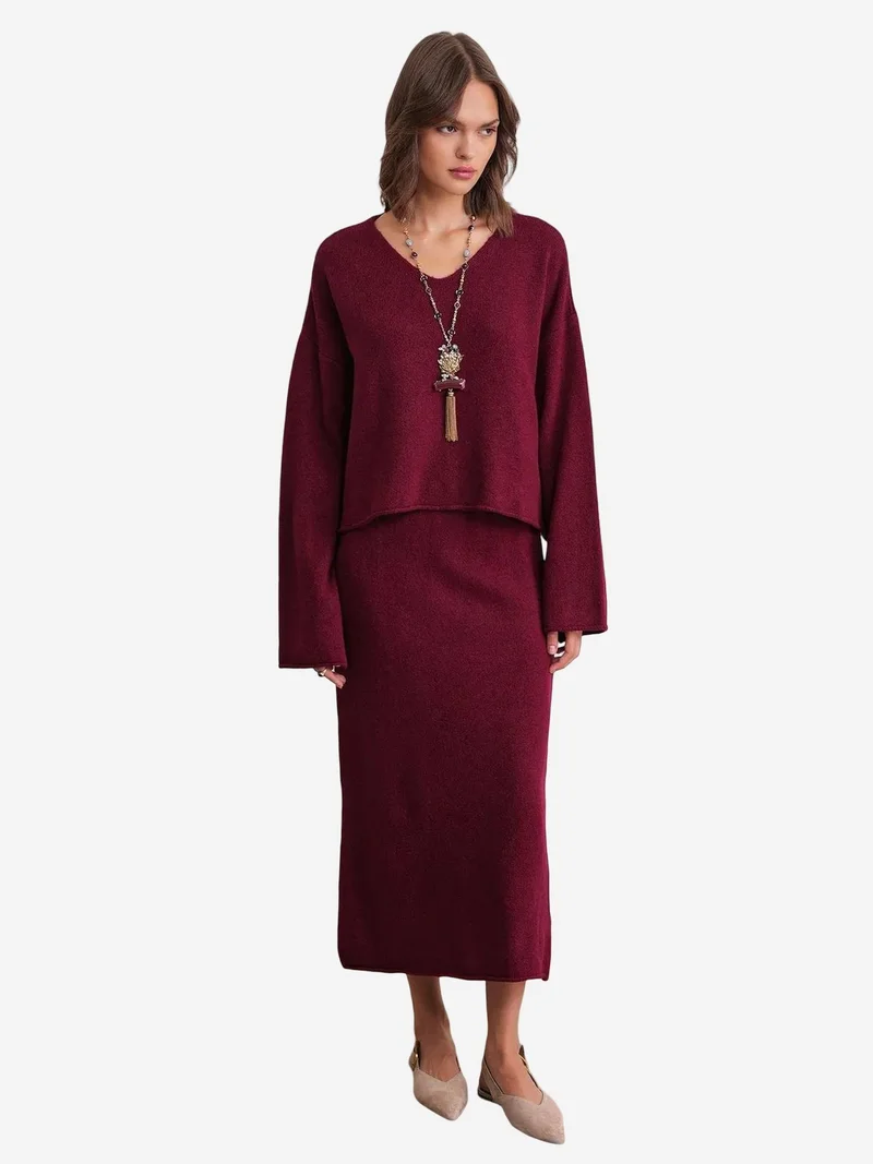 MixRay Mixray V-neck Knitwear Sweater & Skirt Co-ord Set