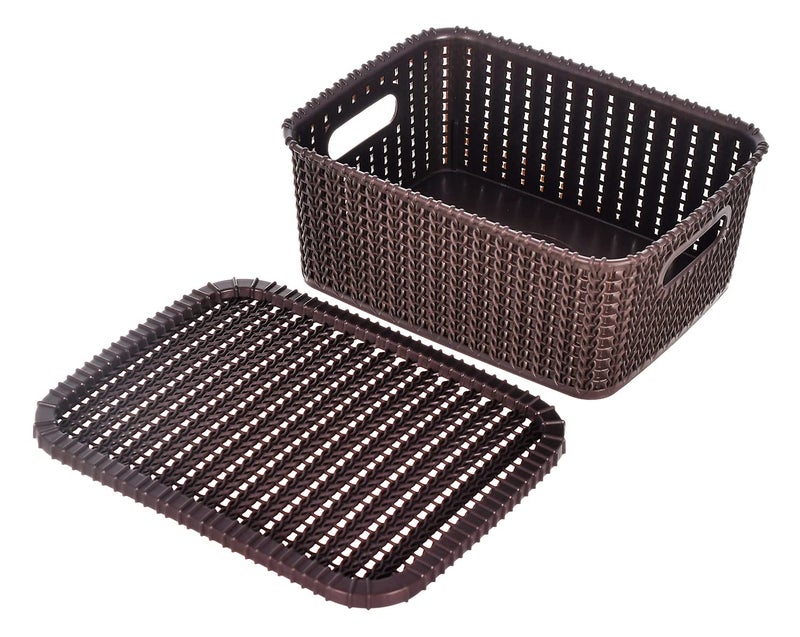 Kuber Industries Heart Home Multiuses Large M 20 Plastic Basket/Organizer With Lid- Pack of 4 (Brown) -46HH067 - Image 5