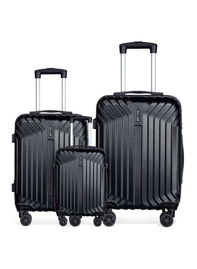 Space Luggage Set, ABS Material including Carry On Cabin Sizes, 20/24/28 Inches, Black - Image 1