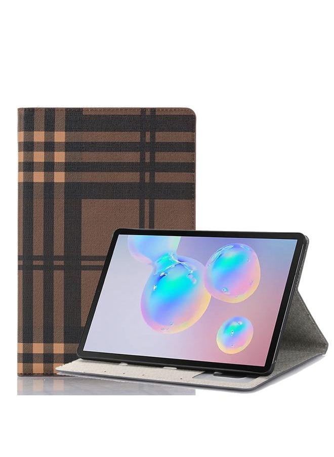 Generic Galaxy Tab S6 T860 T865 Plaid Texture Horizontal Flip Leather Case with Holder and Card Slots and Wallet Coffee  - Image 1