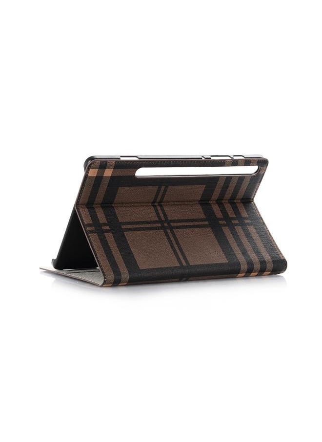 Generic Galaxy Tab S6 T860 T865 Plaid Texture Horizontal Flip Leather Case with Holder and Card Slots and Wallet Coffee  - Image 5