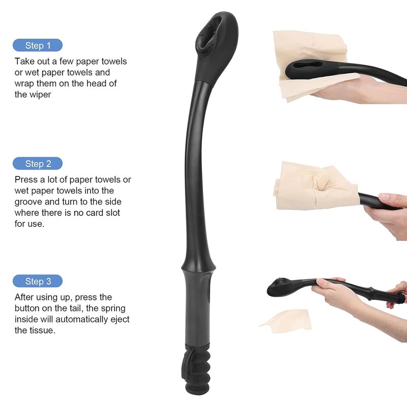 klarako Self Wiping Assist, Toilet Paper Wiping Aids Long AttainComfort Self Assist Wiper for Limited Mobility Elderly(black) - Image 2