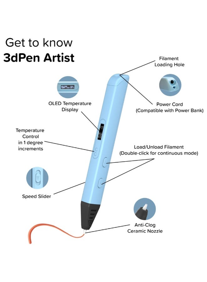 myFirst 3D Pen Artist 3D Printing Pen for Kids & Teens | Adjustable Temperature, OLED Display, Biodegradable PLA Filament Included (6 Colors), Safe Creative Tool for Art, STEM & DIY Projects - Purple - Image 5
