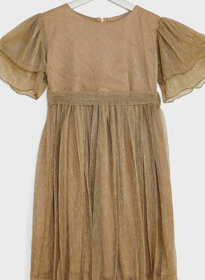 Little Golden Apple Metallic Pleated Dress