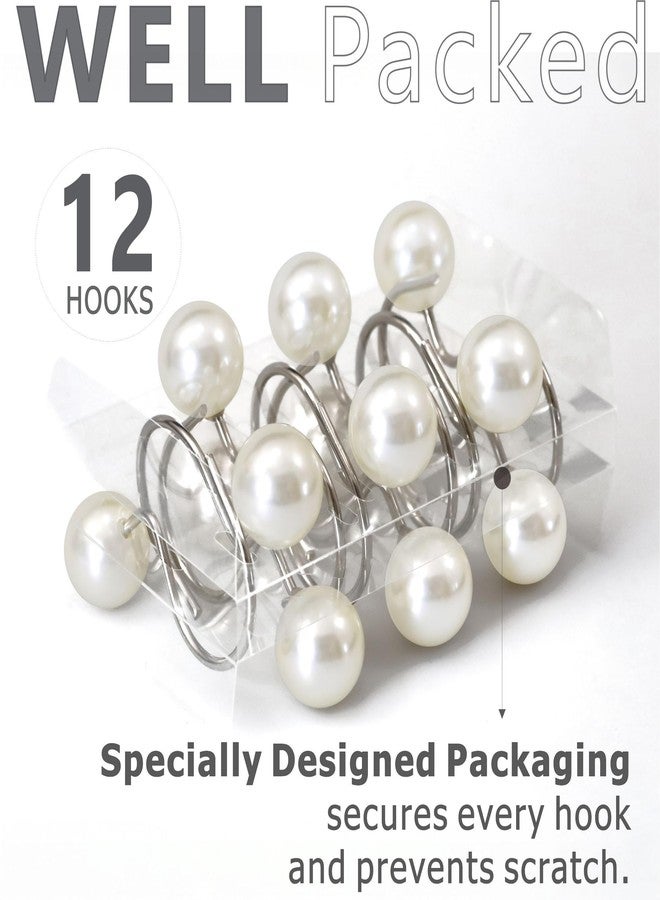 Popkozzi White Decorative Shower Curtain Hooks: 12 Pcs Elegant Ivory Pearl Design Rustproof Stainless Steel Rings - Stylish Bathroom Accessories & Gift for Women Moms Girls Lovers of Farmhouse Boho Vintage - Image 4