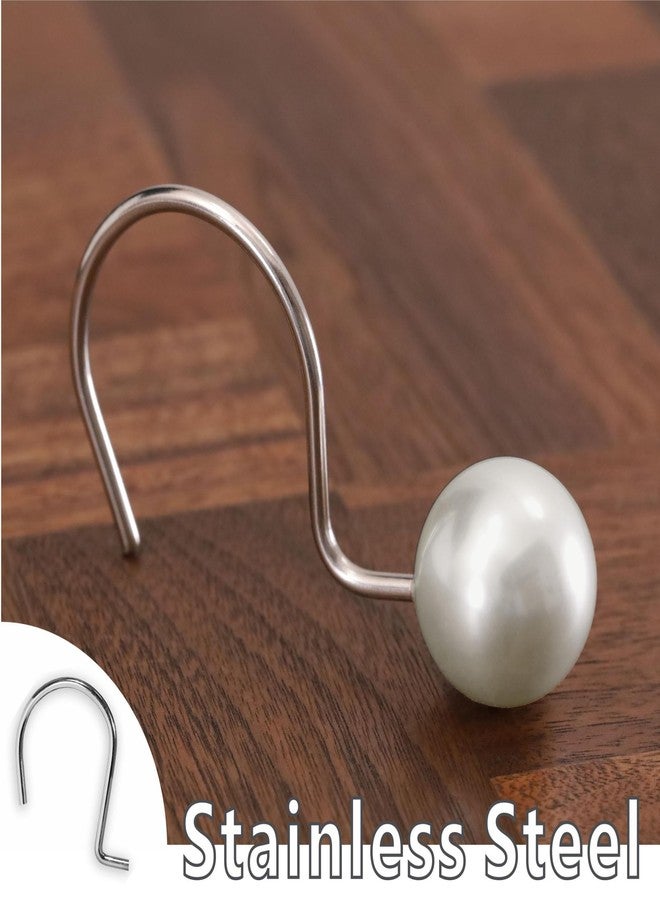 Popkozzi White Decorative Shower Curtain Hooks: 12 Pcs Elegant Ivory Pearl Design Rustproof Stainless Steel Rings - Stylish Bathroom Accessories & Gift for Women Moms Girls Lovers of Farmhouse Boho Vintage - Image 5