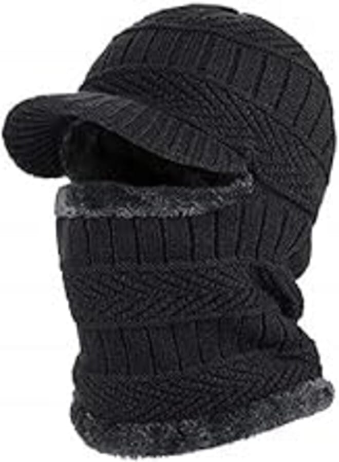 MOBDESK Winter Wool Beanie Monkey Cap with Neck Soft Smooth Fur Balaclava Hat Warm Ski Mask Windproof Hood Heavy Thermal Scarf Mask Woolen Earmuff Face Cover Knit Outdoor Sports Cold Weather Ninja Cap