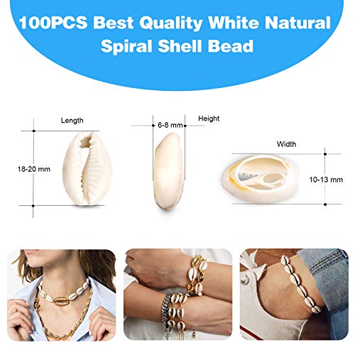 DINGPAI 100Pcs Cowrie Shell Beads, White Natural Spiral Shell Bead for Jewelry Making, Summer Beach Cowrie Shells for DIY Craft Bracelets, Necklaces, Anklets - Image 2