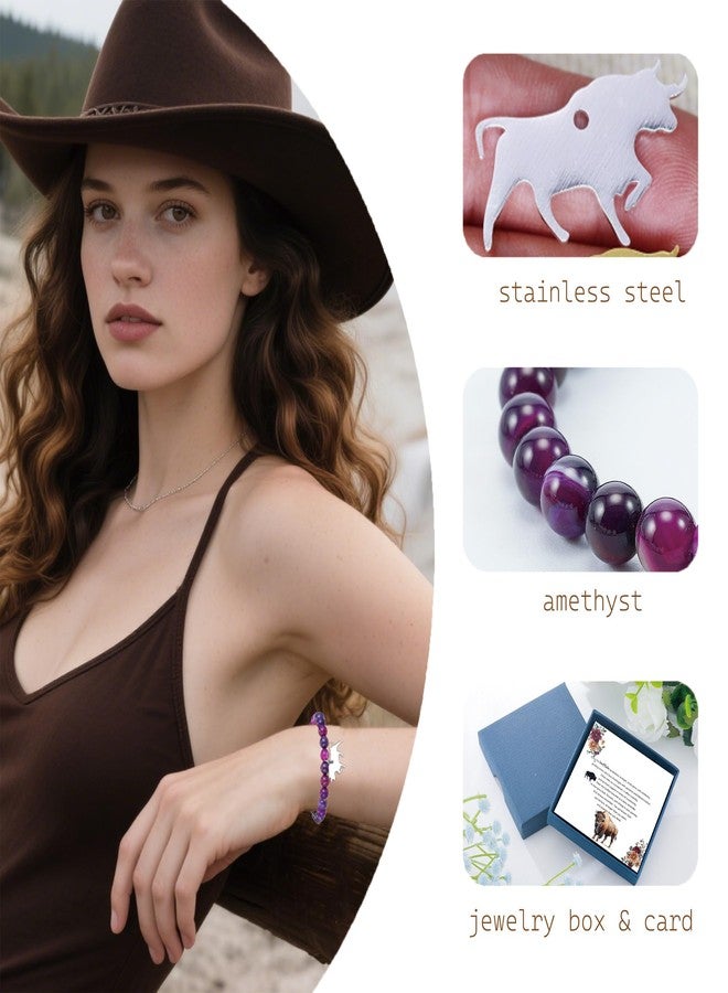 PARTNER Cute Buffalo Gifts for Women Buffals Natural Stone Beaded Healing Bracelet for Wild Animal Lover (Buffalo) - Image 5