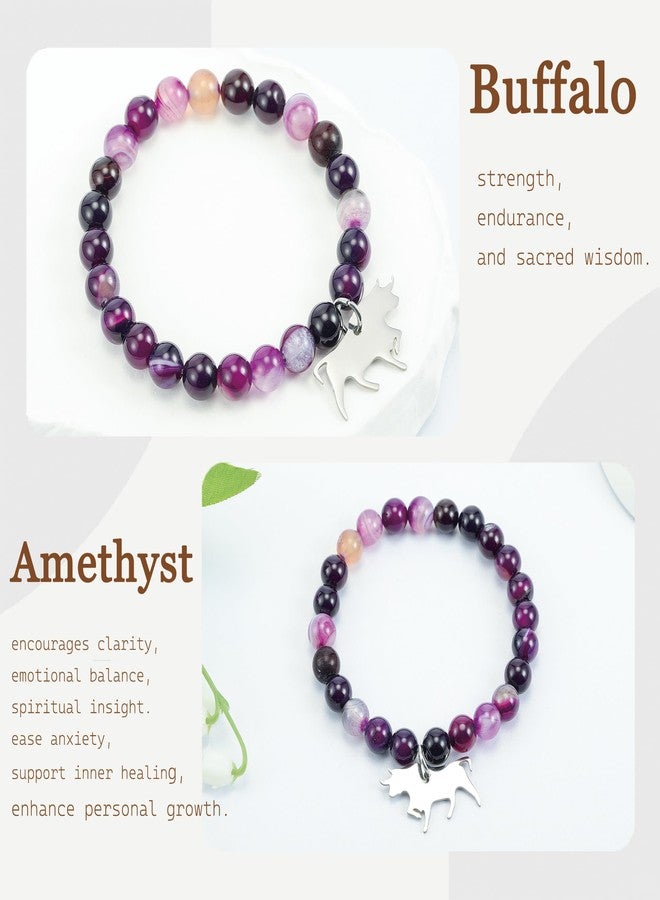 PARTNER Cute Buffalo Gifts for Women Buffals Natural Stone Beaded Healing Bracelet for Wild Animal Lover (Buffalo) - Image 3