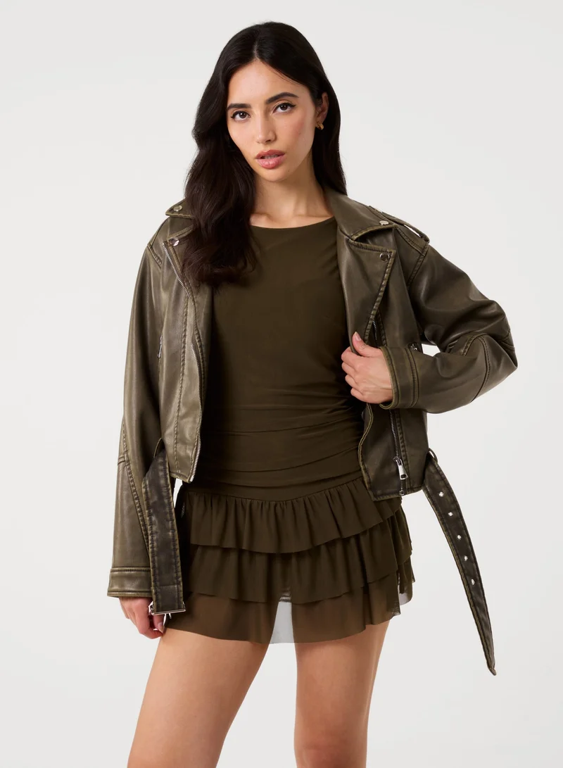 Pink Vanilla Crew Neck Tiered Mini Dress With Shorts