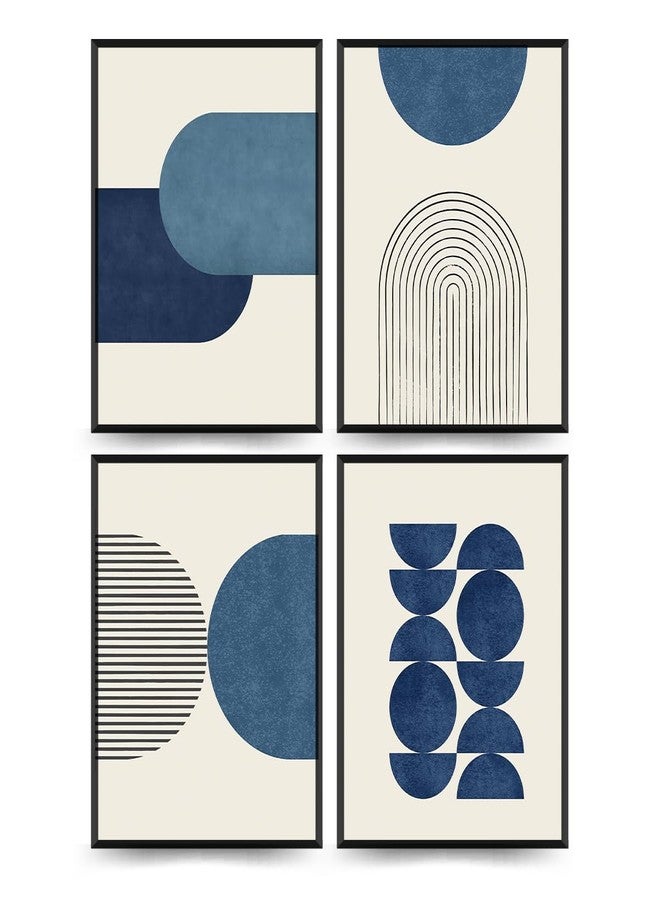 PLKMN Navy Blue Abstract art wall decor Set of 4 - Boho Wall Art, Minimalist Geometric Wall Art Prints Decor, Bohemian Wall Art Decor for Bedroom Office,Navyblue 8x10 (Unframed) - Image 1