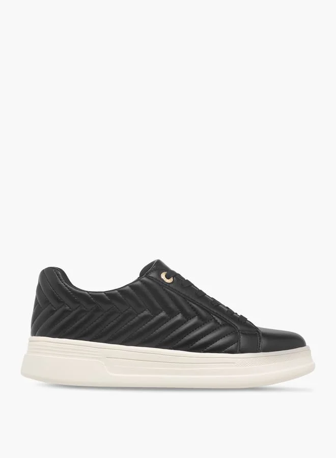 Women's Quilted Metallic Sneakers With Lace-Up Closure