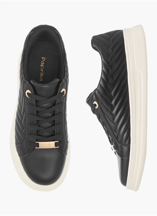 بابريكا Women's Quilted Metallic Sneakers With Lace-Up Closure