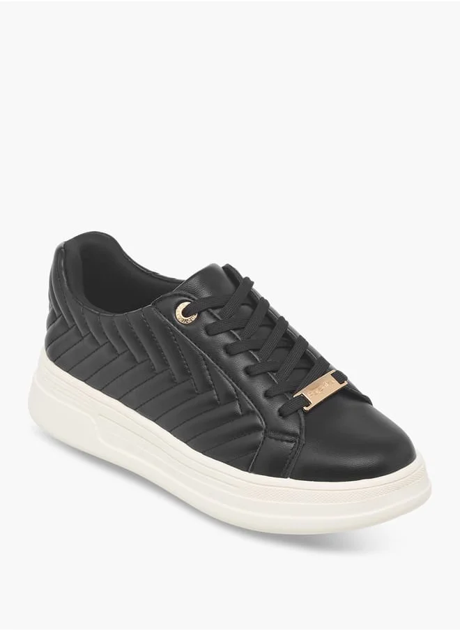 بابريكا Women's Quilted Metallic Sneakers With Lace-Up Closure