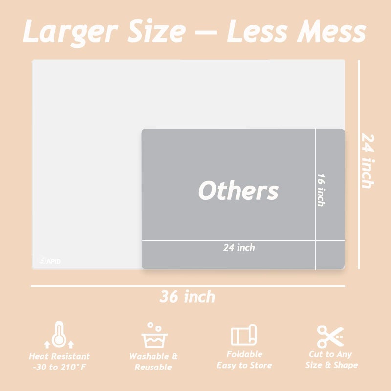 SAPID Extra Large Silicone Mat 36" x 24" Place Mats, Heat Resistant Mat for Kitchen Countertop Protector, Thick Placemats Silicone Mats for Kitchen Counter Mat Dining Table Mat, White Translucent, Sapid - Image 2