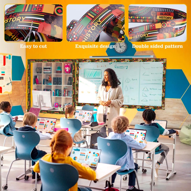 JYNTERPLAY 72ft Black History Month Bulletin Board Border Kente Cloth Two-Sided Printed Trim Paper Classroom Chalkboard Decorations for African American Celebration Party School Decor - Image 3