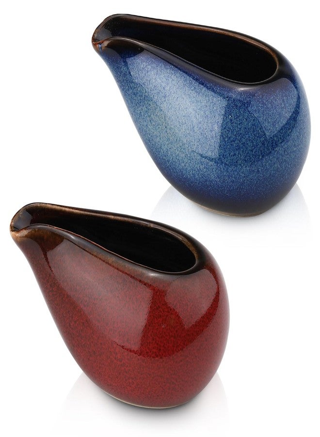 Yitexin 2 Pack Fine Porcelain Gravy Boat, 3.5Oz/100 ml Small Ceramic Creamer Container with Spout, Coffee Sauce Milk Pitcher Set for Breakfast Restaurant Home Salad Dressing (Style B) - Image 1