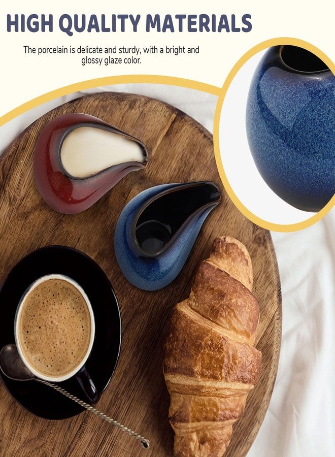 Yitexin 2 Pack Fine Porcelain Gravy Boat, 3.5Oz/100 ml Small Ceramic Creamer Container with Spout, Coffee Sauce Milk Pitcher Set for Breakfast Restaurant Home Salad Dressing (Style B) - Image 4