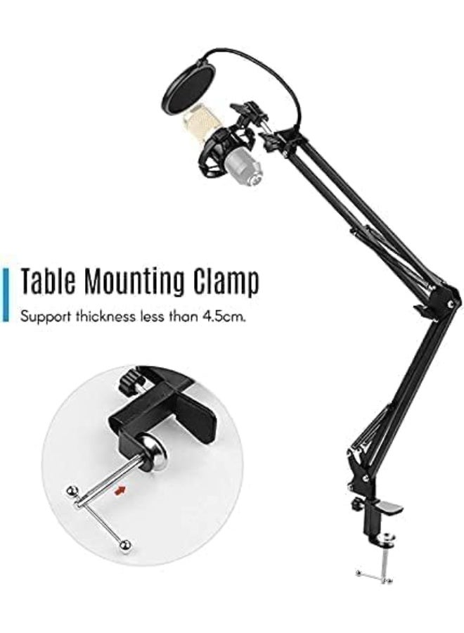 JZS Microphone Arm Stand, Adjustable Mic Boom, Mic Suspension Scissor Boom with Mic Clip, Boom Arm Microphone Mic Stand for Voice-over, Gaming, Recording, Studio, Home Office - Image 4