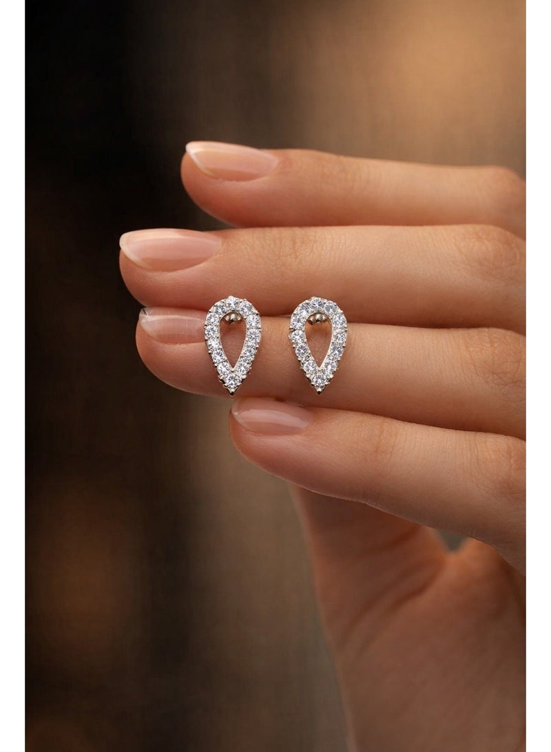 3Diamonds Platinum & Rhodium Plated Teardrop Stud Earrings Zircon - Image 3