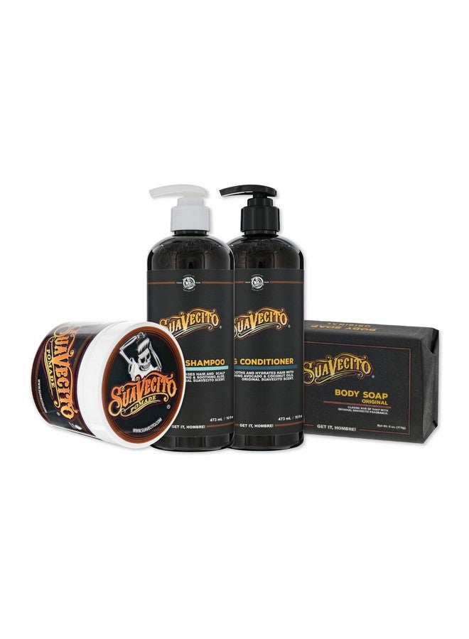 SUAVECITO Uavecito Hair & Body Essentials Bundle: Original Hold Hair Styling Pomade Moisturizing Body Soap Hydrating Shampoo & Nourishing Conditioner - Image 2