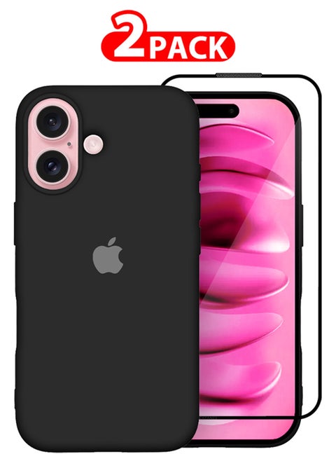 (for iPhone 16) 2 Pack Case and Screen Protector, Slim Silicone Case, Full Covered Anti Scratch Shockproof Protective Cover