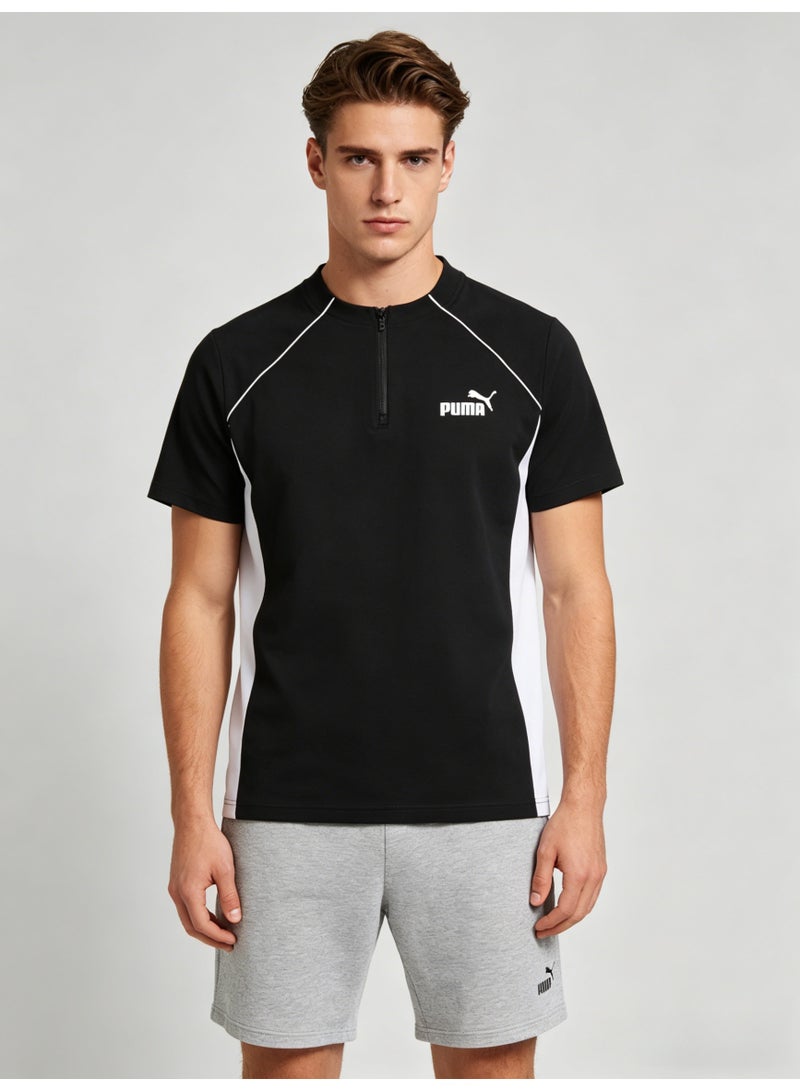 بوما PUMA Men’s Black & White Quarter-Zip Tee | Sporty Modern Essential - Image 1