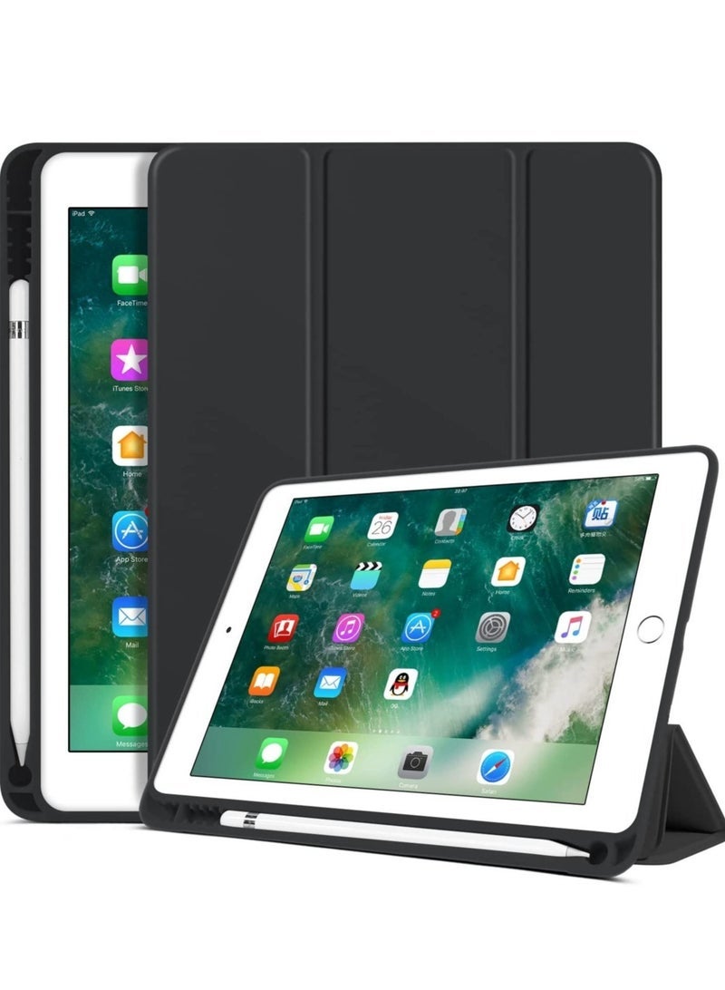 غطاء SmartGrist لجهاز iPad الجيل السادس، غطاء لجهاز iPad الجيل الخامس مع حامل قلم، غطاء لوحي فاخر قابل للطي مع وظيفة الاستيقاظ/النوم التلقائي لحماية جهاز iPad 9.7 بوصة 2018/2017، أسود - Image 1