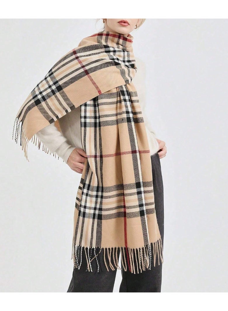 SHEIN1pc Women's Plaid Polyester Elegant Scarf, Suitable For Daily Wear And Parties - Image 1
