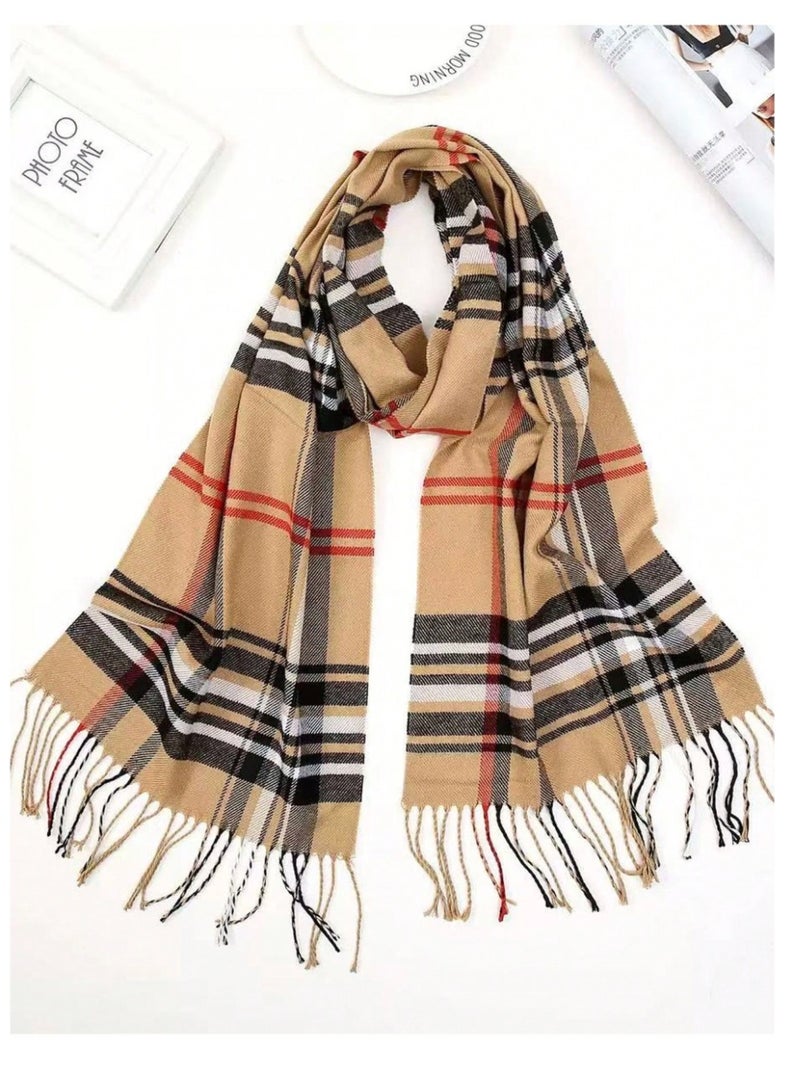 SHEIN1pc Women's Plaid Polyester Elegant Scarf, Suitable For Daily Wear And Parties - Image 4