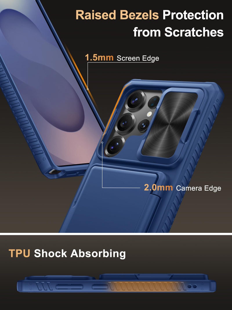 Vihibii for Samsung Galaxy S25 Ultra Case with Card Holder (4 Cards), [RFID Blocking] & Slide Camera Cover & Raised Edge Protect Screen, Shockproof Rugged Case for Samsung Galaxy S25 Ultra, Blue - Image 5