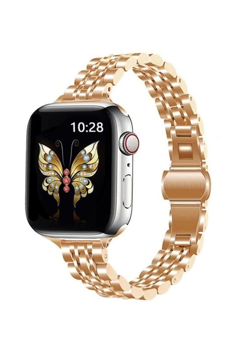 O Ozone Slim Metal Straps For Apple Watch Series 10 9 8 7 6 5 4 SE 38/40/41/42mm Stainless Steel Metal Wristband - Rose Gold  - Image 1