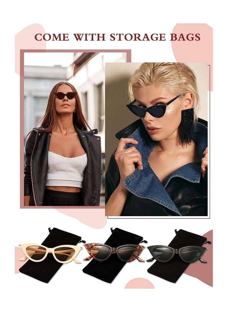 SOLARAE Retro Cat Eye Sunglasses, UV Protection Vintage Goggles Plastic Frame Fashion Womens Sunglasses, 3 Pairs - Image 3
