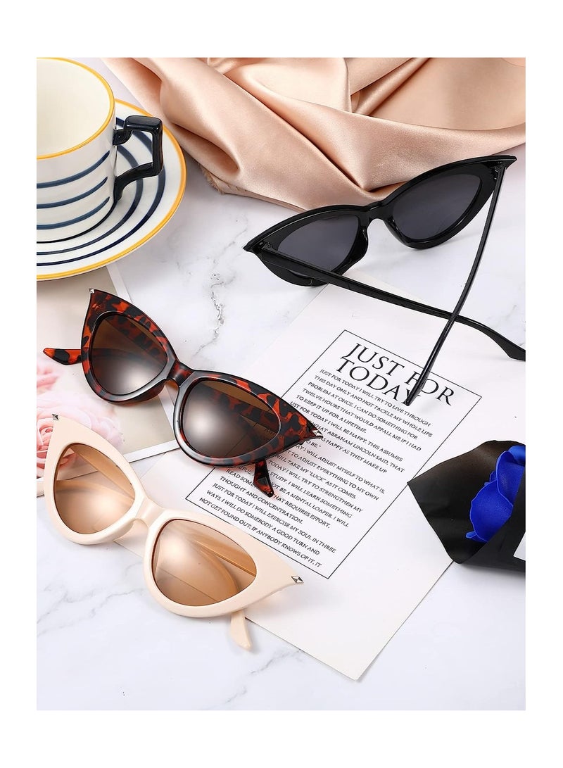SOLARAE Retro Cat Eye Sunglasses, UV Protection Vintage Goggles Plastic Frame Fashion Womens Sunglasses, 3 Pairs - Image 5