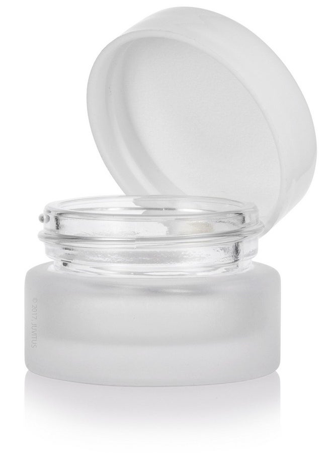 JUVITUS - Frosted Clear Glass 5 Ml 1 6 Oz Small Thick Wall Balm Salve Pot Container Jars With White Smooth Foam Lined Lids (6 Pack) - Image 1
