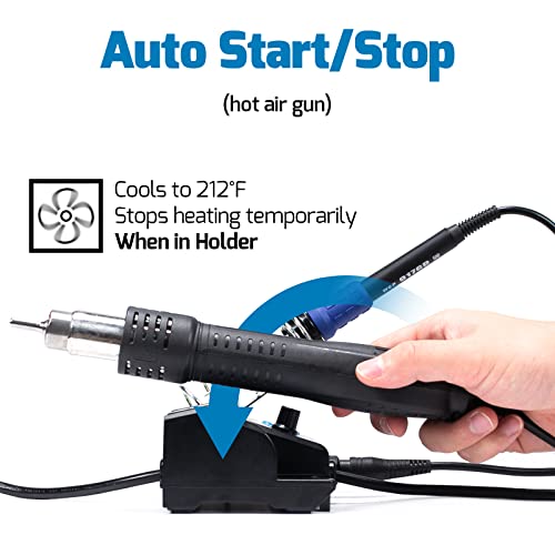 WEP 882D Soldering Iron Station 2-IN-1 SMD Hot Air Rework Station with 2 Spools of Solder Wire, 5 Soldering Tips, 3 Hot Air Nozzles, Brass Wool Tip Cleaner, Tweezers, Desoldering pump - Image 4