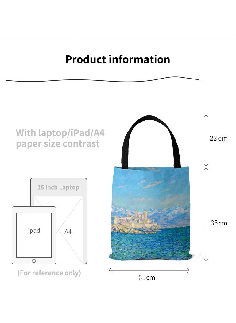 1-Piece Folding Polyester Eco-friendly Canvas Bag,Monet Impressionism Oil Painting Style Printing Carrying Bag,Mini Reusable Supermarket Shopping Bag  - Image 2
