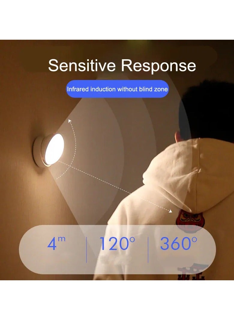 مصباح مستشعر الحركة ، أضواء ليلية LED لاسلكية ، ضوء 360 درجة مع قاعدة مغناطيسية ، مصباح ليلي قابل لإعادة الشحن للخزانة ، السلالم ، غرفة النوم ، المطبخ ، المدخل(الأبيض الدافئ)  - Image 5