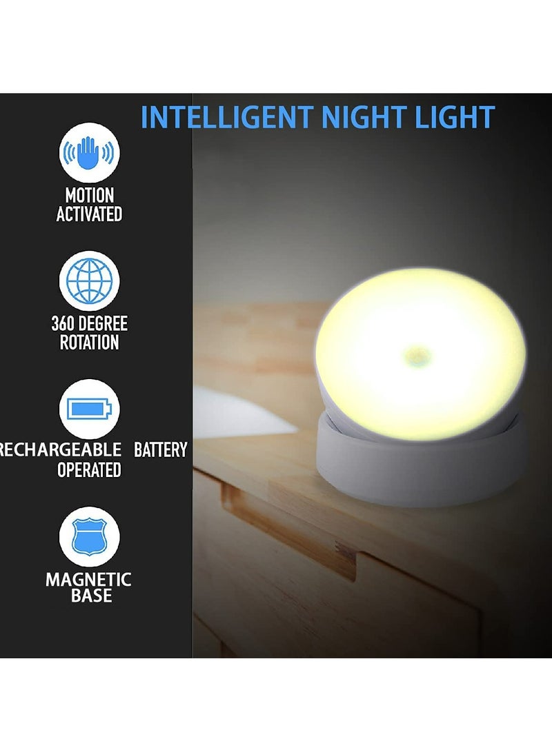 مصباح مستشعر الحركة ، أضواء ليلية LED لاسلكية ، ضوء 360 درجة مع قاعدة مغناطيسية ، مصباح ليلي قابل لإعادة الشحن للخزانة ، السلالم ، غرفة النوم ، المطبخ ، المدخل(الأبيض الدافئ)  - Image 3