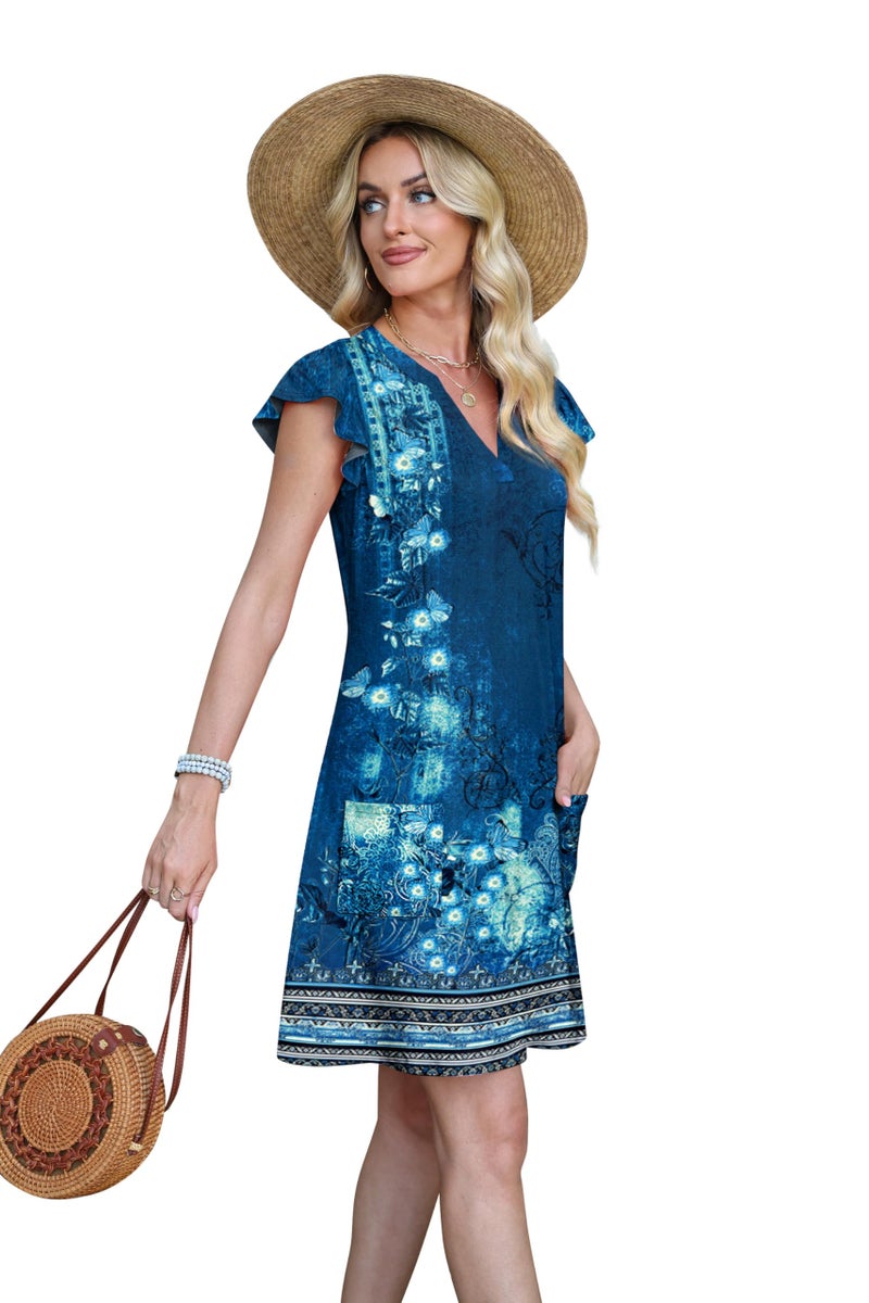 OFEEFAN Spring Summer Dresses for Women Casual Boho Sundress Beach Vacation Clothes Cruise Resort Wear Outfits Print 8 L - Image 4