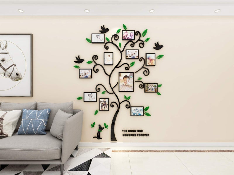 guangmu 3D Tree Wall Stickers - Family Tree Wall Decor Black Trunk Picture Frame DIY Photo Frame Decals Family Frames Living Room (Green, X-Large) - Image 3