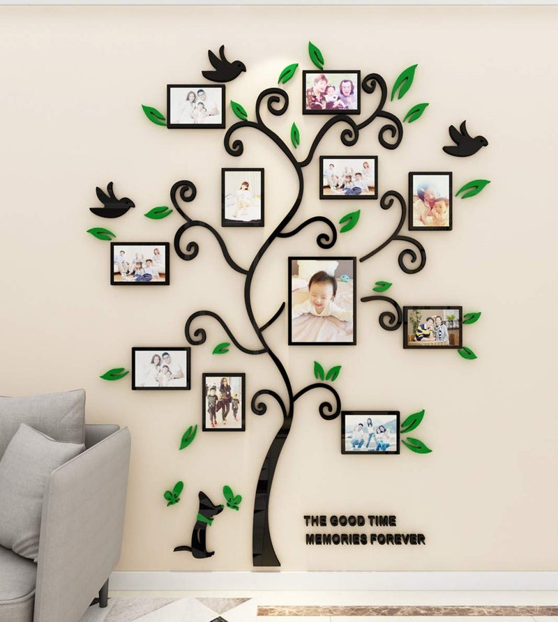 guangmu 3D Tree Wall Stickers - Family Tree Wall Decor Black Trunk Picture Frame DIY Photo Frame Decals Family Frames Living Room (Green, X-Large) - Image 4