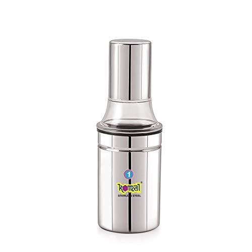 Komal White Cap Stainless Steel Oil Dispenser,350 Ml,Silver, Standard - Image 1