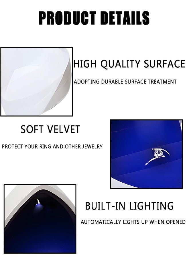 CartHome علبة خواتم من كارت هوم مزودة بإضاءة، علبة خواتم للخطوبة، علبة خواتم بيضاء للأزواج، تصميم احتفالي رومانسي، مناسبة لطلبات الزواج والخطوبة والذكرى السنوية للزواج، مناسبة لعرض الخواتم - Image 3