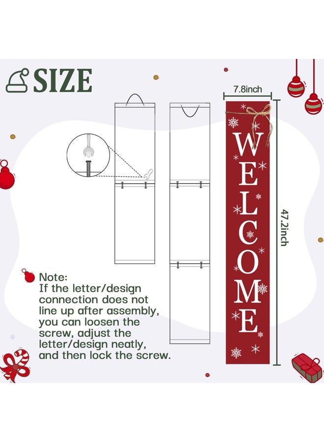 Seimip Christmas Porch Sign Welcome Sign For Front Porch Snowflake Red Home Decor Indoor Outdoor Wintern Wooden Vertical Sign For Patio Front Door Porch Wall Yard - Image 3