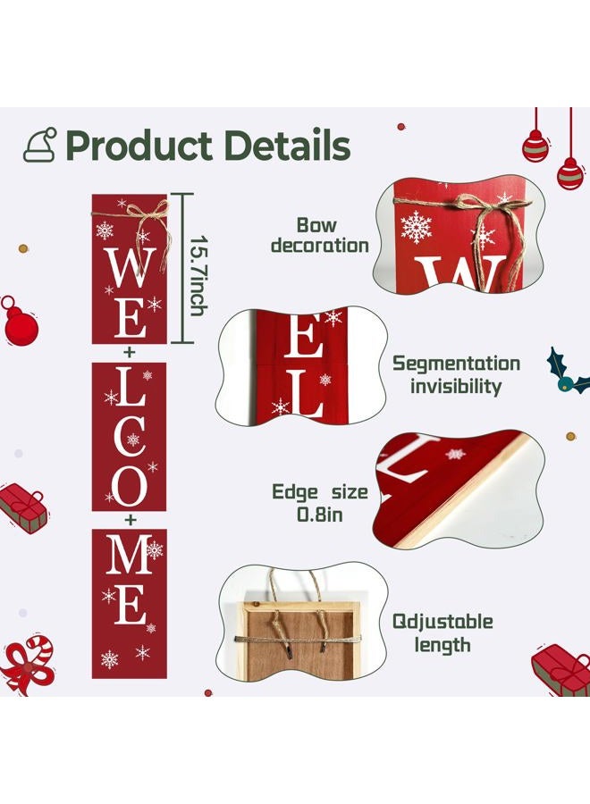 Seimip Christmas Porch Sign Welcome Sign For Front Porch Snowflake Red Home Decor Indoor Outdoor Wintern Wooden Vertical Sign For Patio Front Door Porch Wall Yard - Image 4