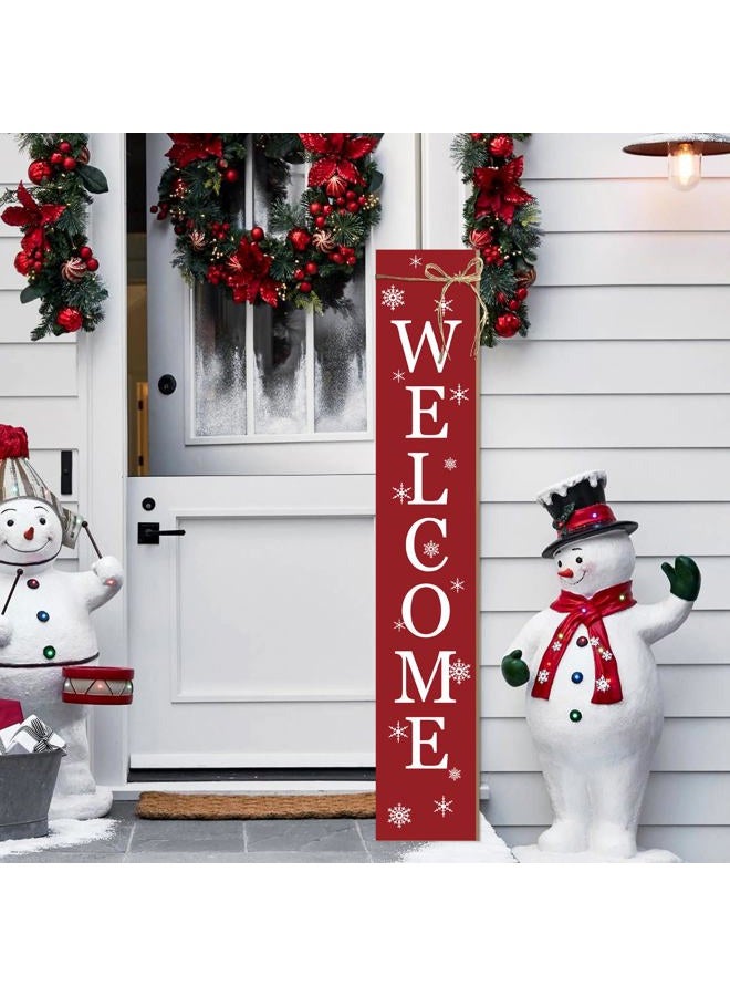 Seimip Christmas Porch Sign Welcome Sign For Front Porch Snowflake Red Home Decor Indoor Outdoor Wintern Wooden Vertical Sign For Patio Front Door Porch Wall Yard - Image 1