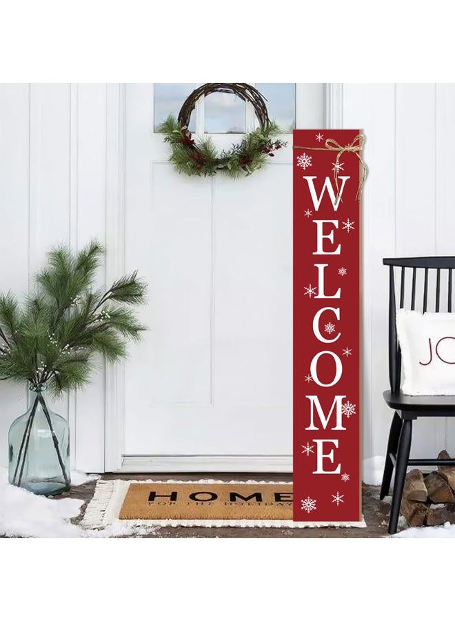 Seimip Christmas Porch Sign Welcome Sign For Front Porch Snowflake Red Home Decor Indoor Outdoor Wintern Wooden Vertical Sign For Patio Front Door Porch Wall Yard - Image 2